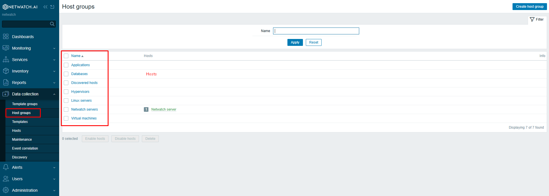 Host Group in Netwatch