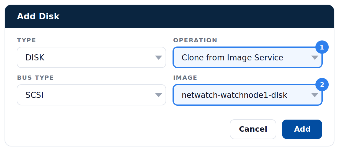 Add Disk - Clone from Image Service (boot disk)